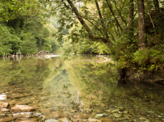 Fluss mit Felsen und klarem Wasser in der Garfagnana